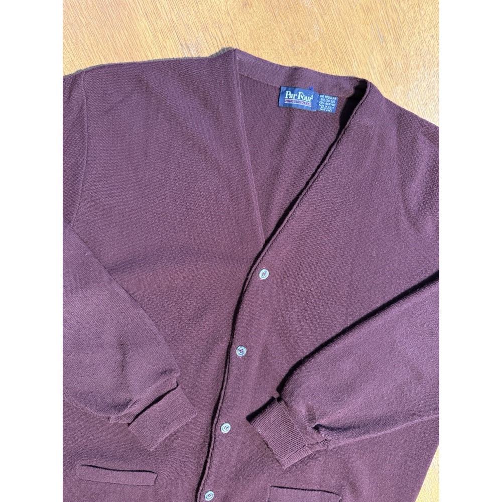 Vintage Par Four Cardigan Sweater‎ 2XL USA Made Burgundy Golf Grandpa